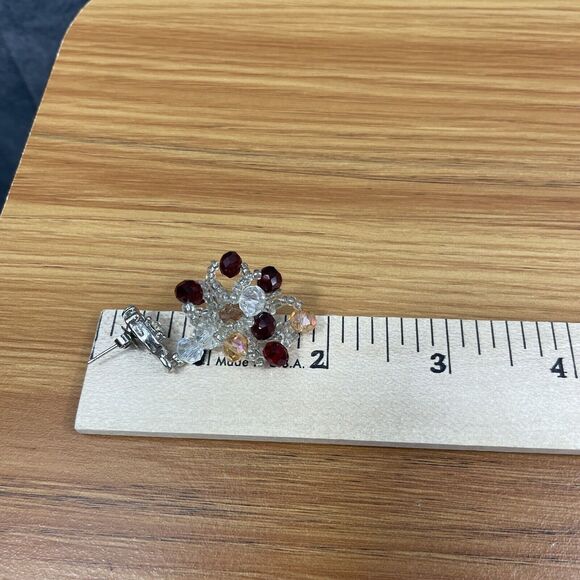 Vintage Beaded Necklace set earrings bracelet ring faux clear and ruby bead - Picture 13 of 16